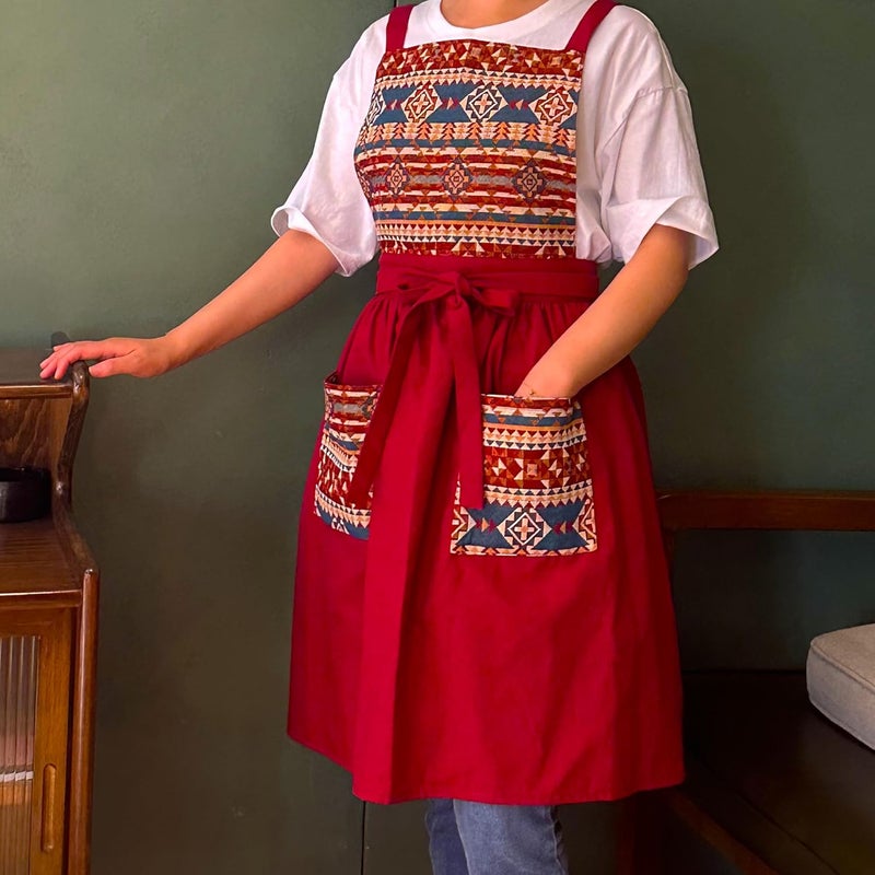 MILCIL Store Kitchen Apron with Pockets, Womens Pinafore Dress, Floral Apron for Cooking Gardening, Gift for Mom, Wife, Girlfriend - Image 3